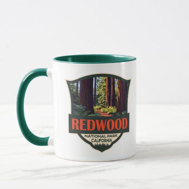 Mug Illustration du parc national Redwood Badge rétro (Gauche)