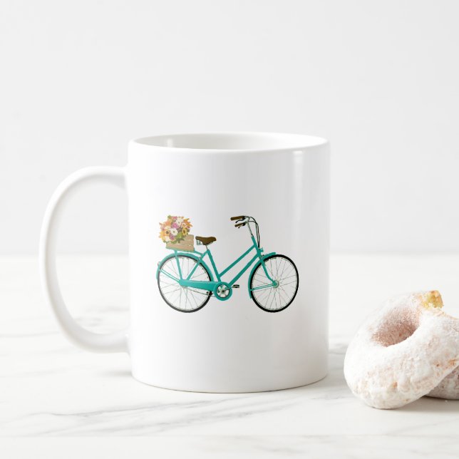 Mug Illustration du vélo vintage avec fleurs (Avec donut)