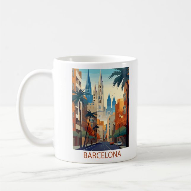 Mug Illustration du Vintage voyage Retro Barcelona (Gauche)