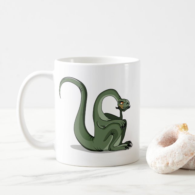 Mug Illustration D'Un Brontosaurus Caricaturé Qui Pens (Avec donut)