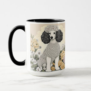Mug Illustration d'un caniche en fleurs lunaires