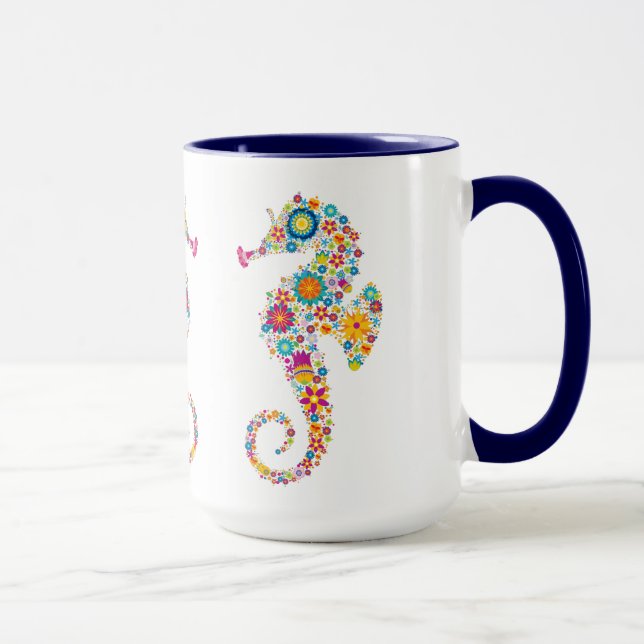 Mug Illustration d'un hippocampe floral joliment color (Droite)