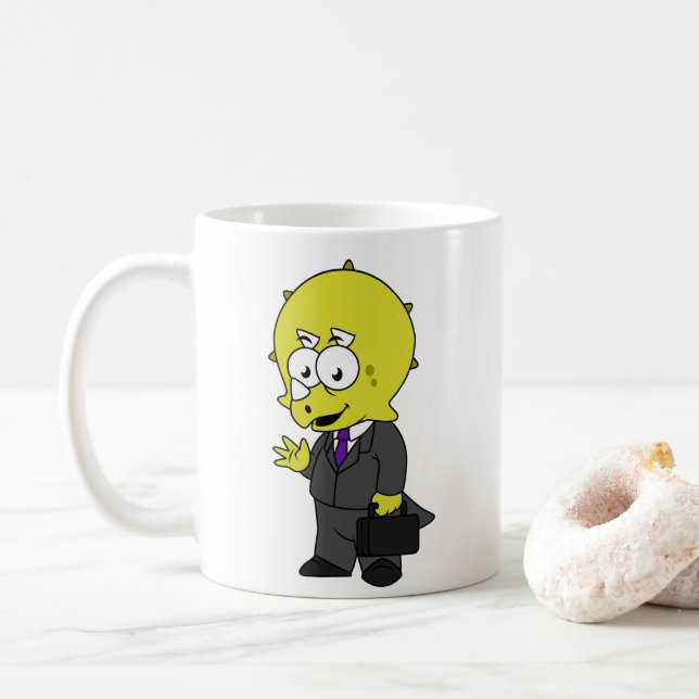 Mug Illustration D'Un Homme D'Affaires Tricératops. (Avec donut)