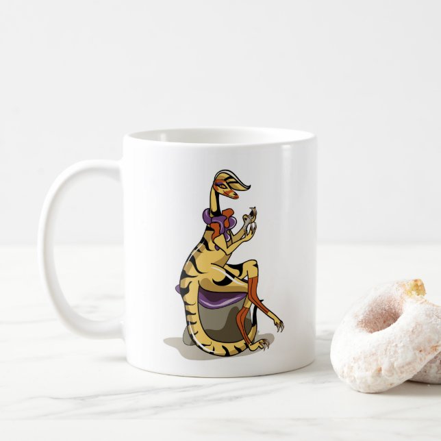 Mug Illustration D'Un Iguanodon Qui Polit Ses Ongles. (Avec donut)