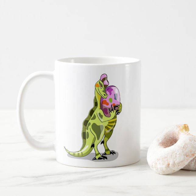 Mug Illustration D'Un Lambéosaure Portant Un Oeuf. (Avec donut)