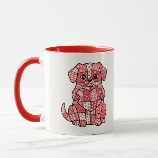 Mug Illustration d'un mignon chien en patchwork avec u (Gauche)