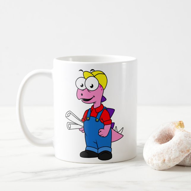 Mug Illustration D'Un Ouvrier De Construction De Stego (Avec donut)