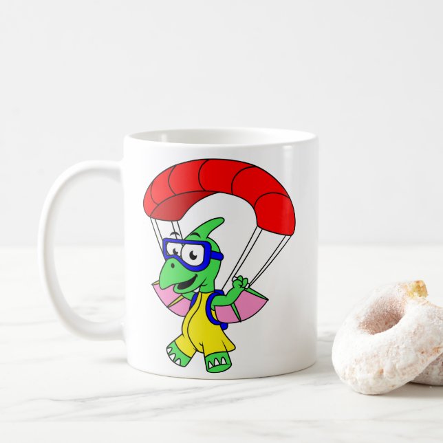 Mug Illustration D'Un Parachutage De Ptérodactyle. (Avec donut)