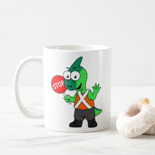Mug Illustration D'Un Parasaurolophus Traffic Enforcer