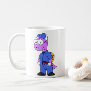 Mug Illustration D'Un Plomber Spinosaurus.