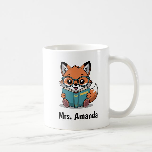 Mug Illustration d'un renard mignon lisant un livre (Droite)
