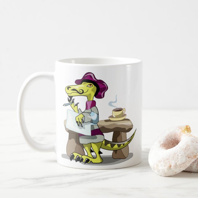 Mug Illustration D'Une Pensée De Poète Raptor Caricatu (Avec donut)