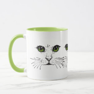 Mug Illustration en Chat Noir Visages Bright Green yeu