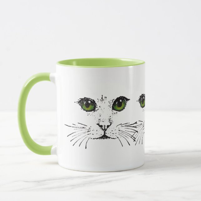 Mug Illustration en Chat Noir Visages Bright Green yeu (Gauche)