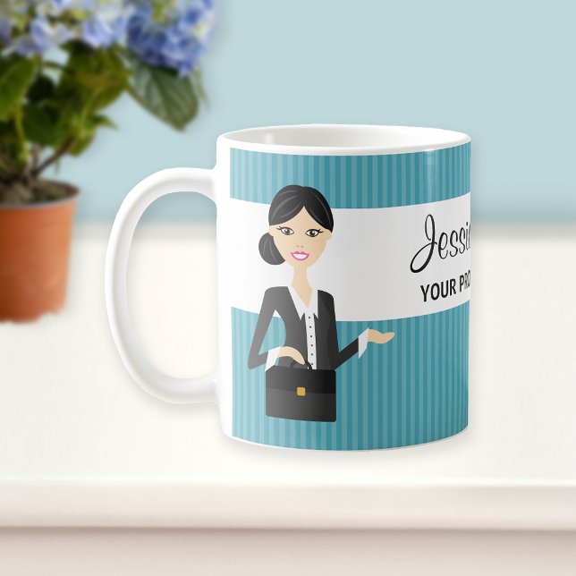 Mug Illustration Femme D'Affaires Avec Cheveux Noir (Créateur téléchargé)