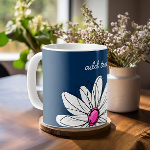 Mug Illustration florale branchée de Daisy - marine e