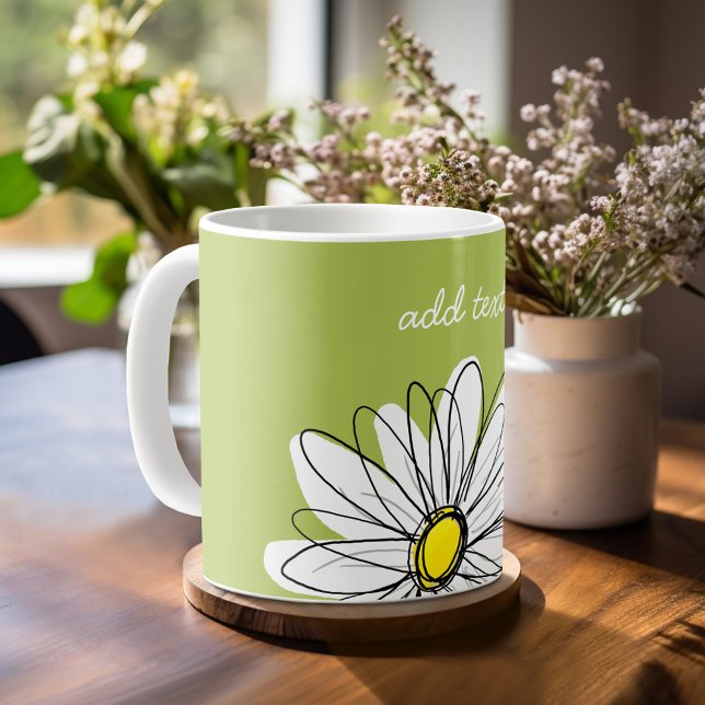 Mug Illustration florale Daisy tendance - chaux et jau (Mug template with a place for a name - whimsical daisy)