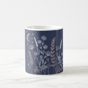 Mug Illustration florale de nuit bohème – Lune, étoile