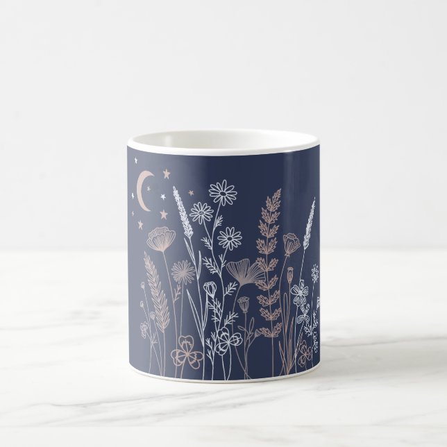 Mug Illustration florale de nuit bohème – Lune, étoile (Centre)