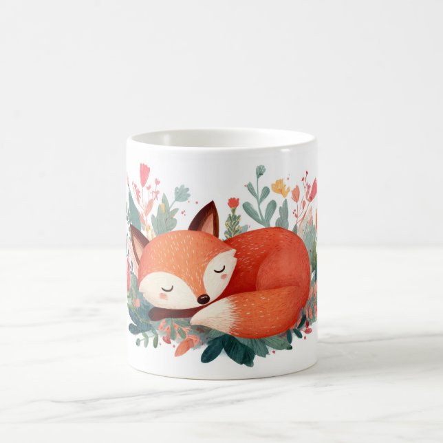 Mug Illustration Florale Renard Endormi Mignonne (Centre)