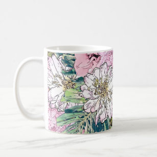 Mug Illustration florale rose et blanche de mignonne f