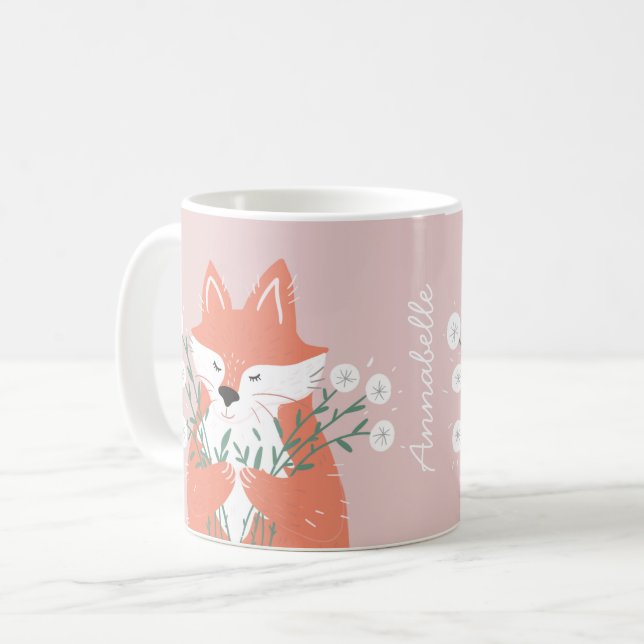 Mug Illustration Fox Fleurs d'odeur personnalisée (Devant gauche)
