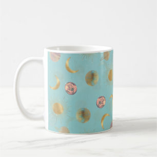 Mug Illustration Gold Sun Moon Planètes Space Blue