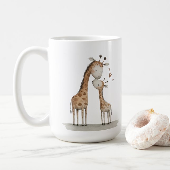 Mug Illustration mignonne de girafe et bébé (Avec donut)