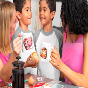 Mug Illustration mignonne d'un duo de hérissons florau