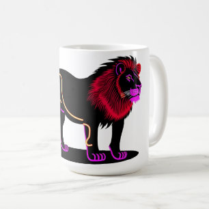 Mug Illustration néon vive de lion avec magenta vibran