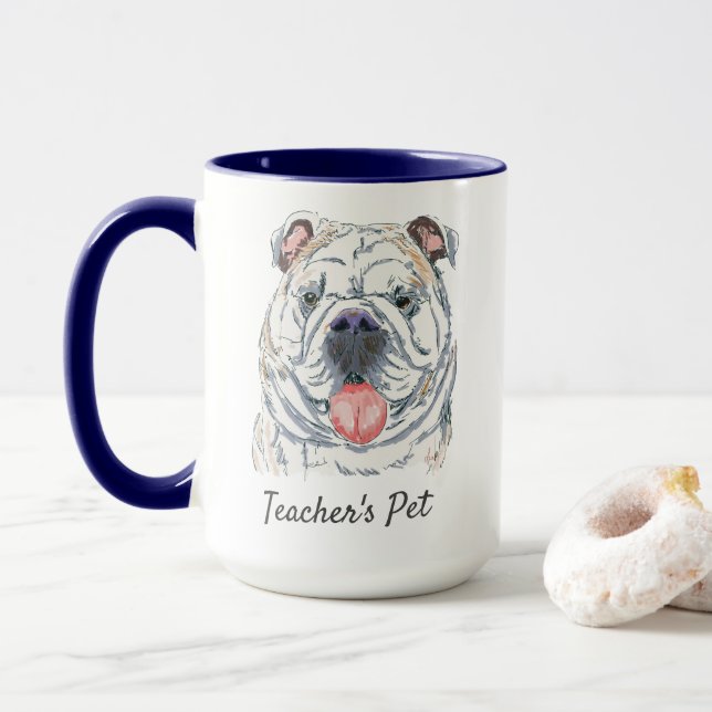 Mug Illustration originale anglaise de Bulldog Funny (Avec donut)