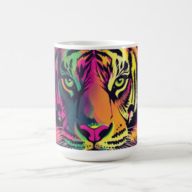 Mug Illustration Pop Art Tiger avec des couleurs néon (Centre)
