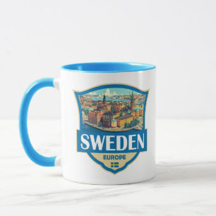 Mug Illustration Rétro Badge de Suède