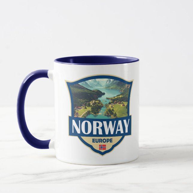 Mug Illustration Rétro Badge Norvège (Gauche)
