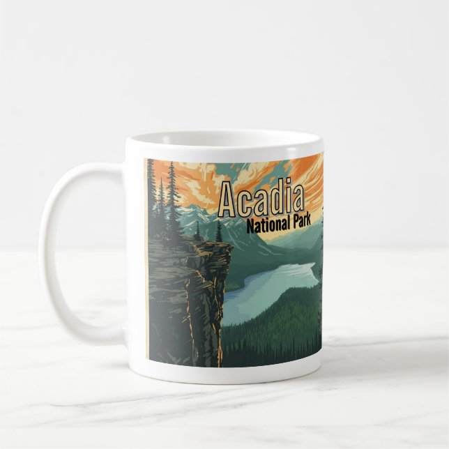 Mug Illustration rétro du parc national d'Acadia (Gauche)