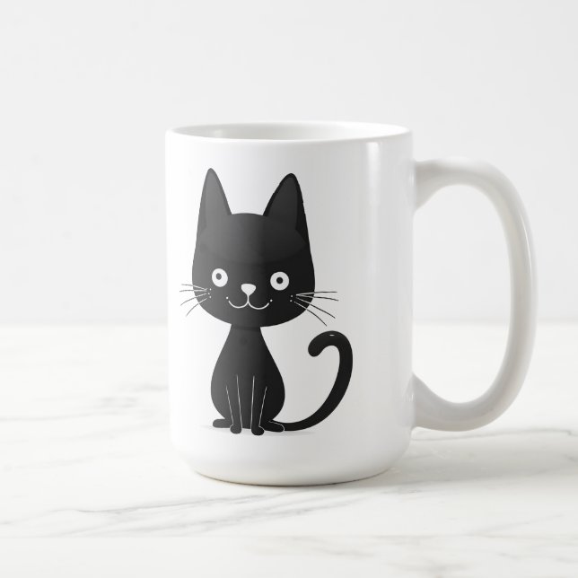 Mug Illustration simple de chat noir, chat mignon kawa (Droite)
