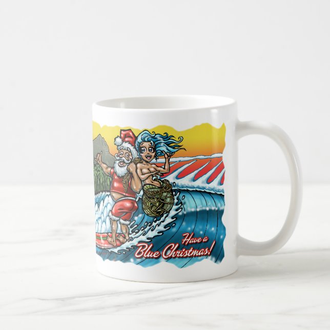 Mug Illustration surfante hawaïenne de Père Noël de (Droite)