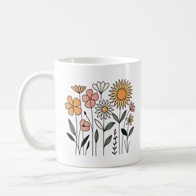 Mug Illustration vectorielle de prairie fleurie rétro (Gauche)