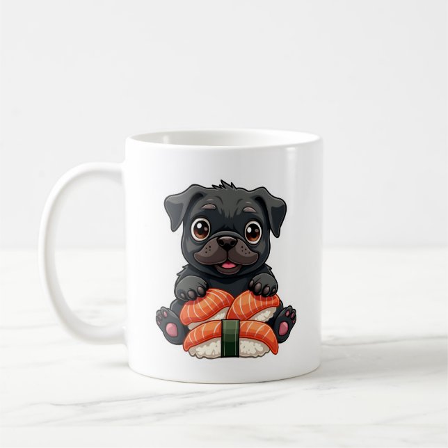Mug Illustration vectorielle de sushi de pug noir mign (Gauche)