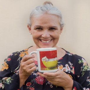 Mug Illustration vintage Chat Dans Un Bol Jaune