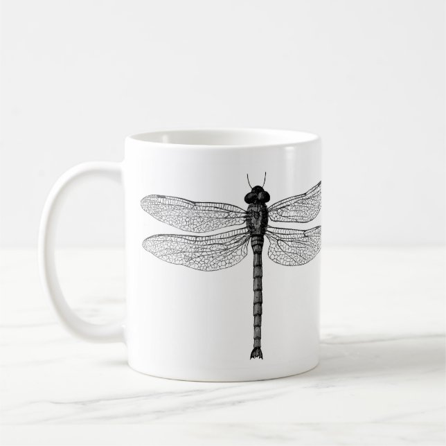 Mug Illustration vintage de libellule noir et blanc (Gauche)