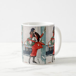 Mug Illustration vintage de Noël sur le pas de la port