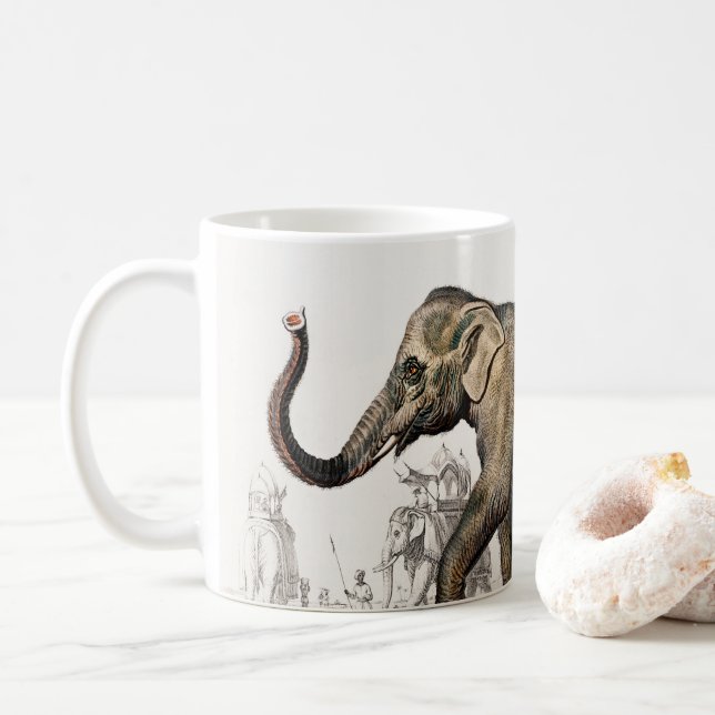 Mug Illustration vintage des éléphants asiatiques de 1 (Avec donut)