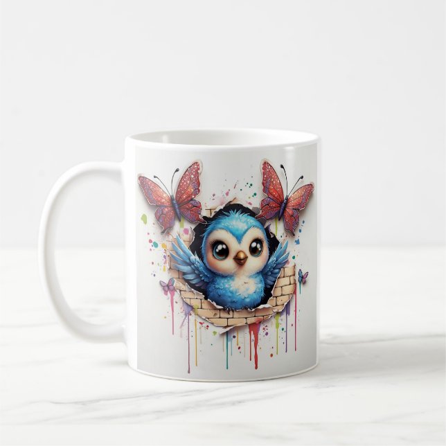 Mug Illustration Whimsique D'Oiseau Bleu Et Papillon (Gauche)