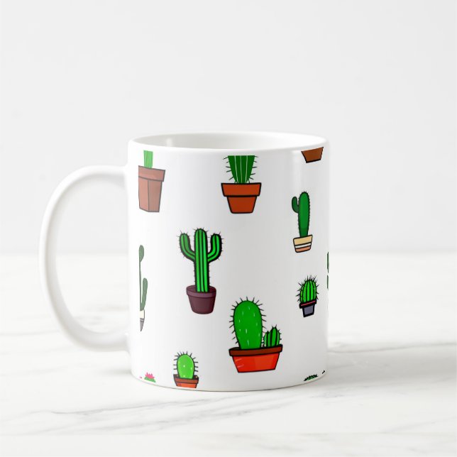 Mug Illustrations de cactus mignons sur fond blanc (Gauche)