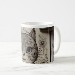 Mug illustré Mandala de chat zen complexe