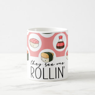 Mug Ils me voient rouler Kawaii Fun Sushi Rolls & Dots