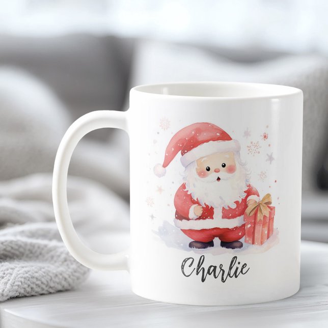 Mug Image d'aquarelle de Père Noël mignonne Nom de Noë (Cute Santa watercolor illustration Christmas name Coffee Mug)