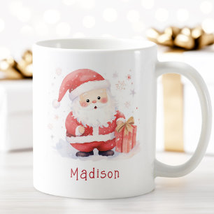Mug Image d'aquarelle Père Noël mignonne nom personnal