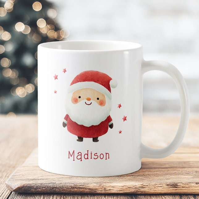 Mug Image d'aquarelle Père Noël mignonne nom personnal (Cute Santa watercolor illustration custom name Coffee Mug)